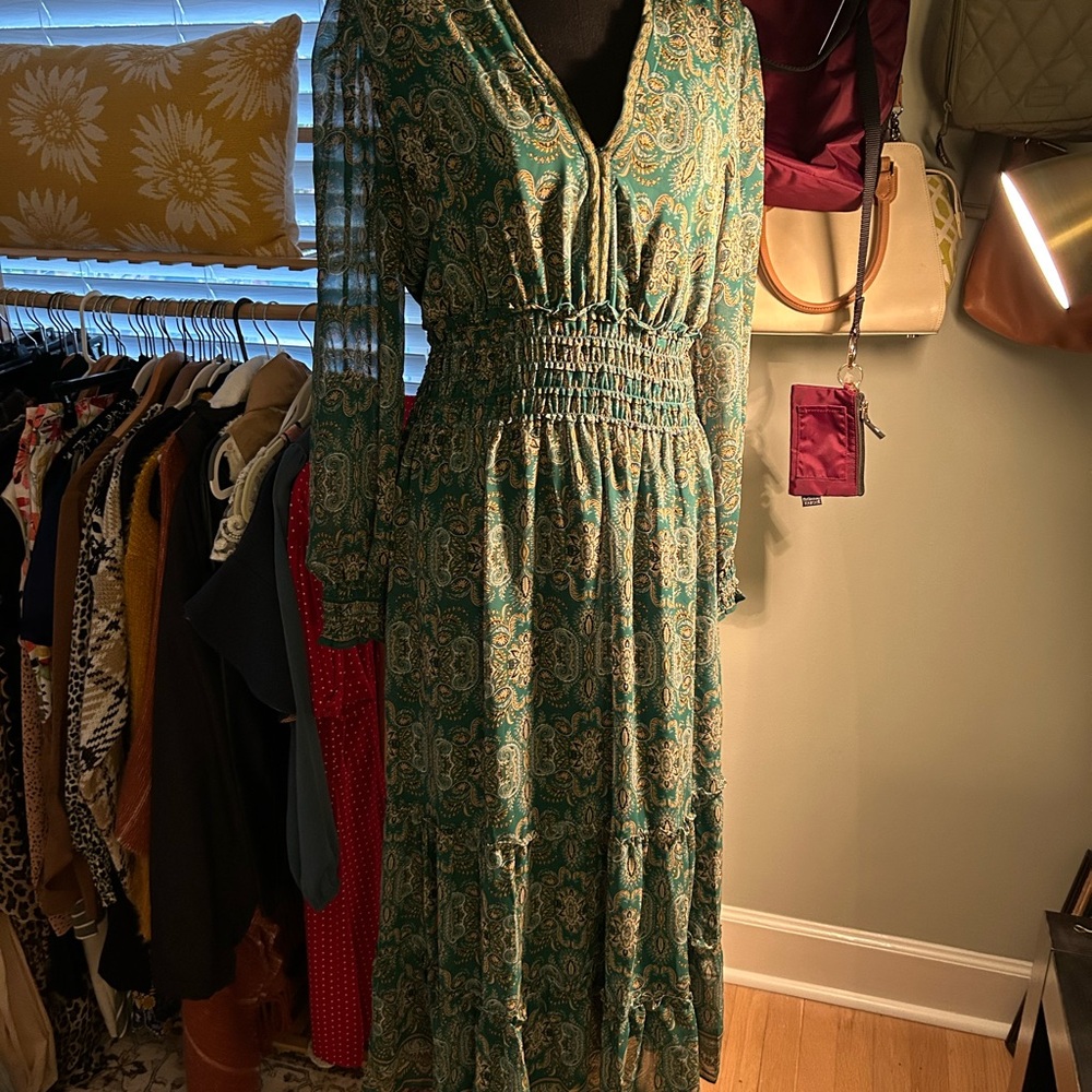 Max Studio Green Wrap Tiered Sundress